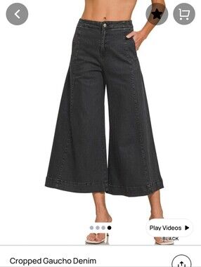 Zenana Outfitters Cropped Gaucho Denim Jeans - Black